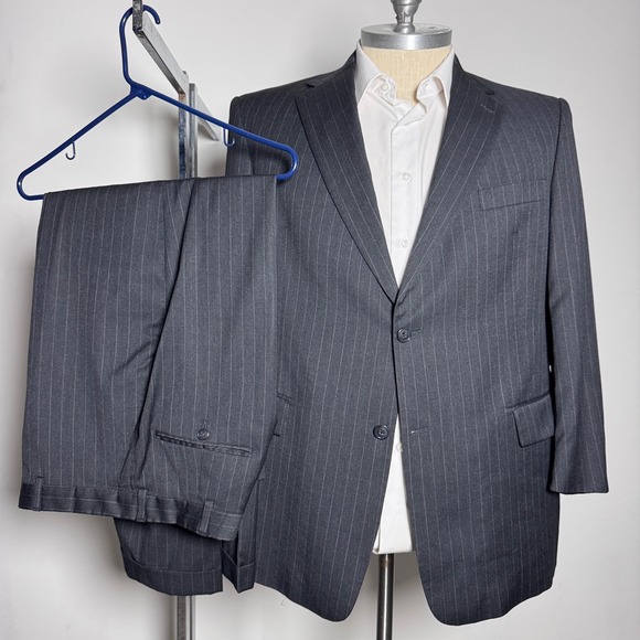 Hart Schaffner Marx Other - Hart Schaffner Marx Suit Mens 46R 37x27 Charcoal Gray Pinstripe Wool 2-Piece